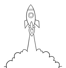 Vector hand-drawn illustration of rocket is flying.