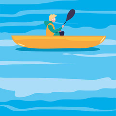man paddling in the river boat