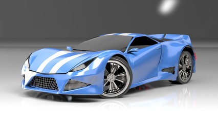 Fototapeta na wymiar Modern blue sports car ,3d ,render.