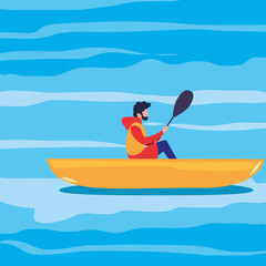 man paddling in the river boat