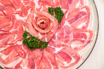 Raw Pork meat sukiyaki