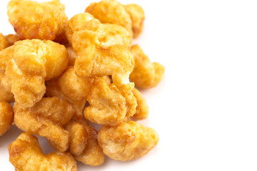 Caramel Puff Corn Popcorn on a White Background
