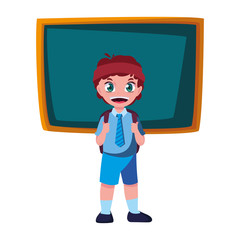 smiling school boy with chalkboard