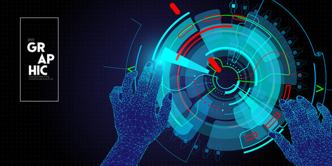 Low polygon Hands touching the future User Interface technology and the future of user experience.