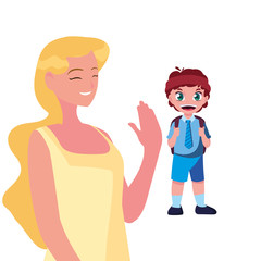 woman and student boy back to school