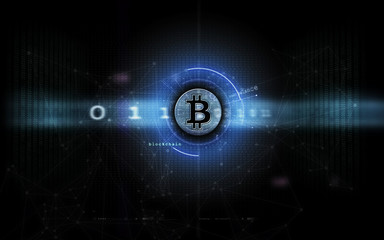 Bitcoin & blockchain artwork blue