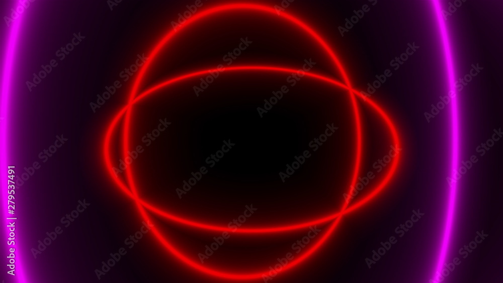 Poster bright colored neon circles are in the space, abstract 3d rendering background, computer generated b