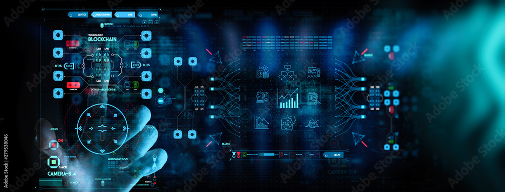 Aufkleber hand working with Business data analytics process management with KPI financial charts and graph marketing dashboard.