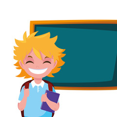 smiling school boy with chalkboard