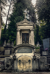 Ancient crypts and Gothic graves at the ancient Catholic cemetery