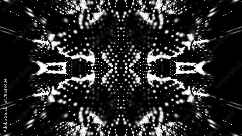 Poster waving particles in the abstract space, computer generated 3d rendering background like terrain or l