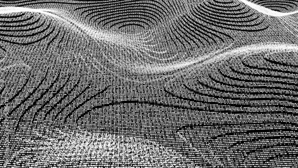Poster wave particles abstract surface with flicker effect, computer generated 3d rendering background like