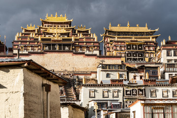 The stunning Songzanlin Tibetan Buddhist Monastery near the Shangri La old town in Northern Yunnan...