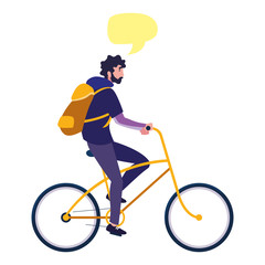 Fototapeta premium young man riding bike talk bubble