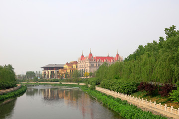 Fototapeta premium European style architectural landscape in a park, China
