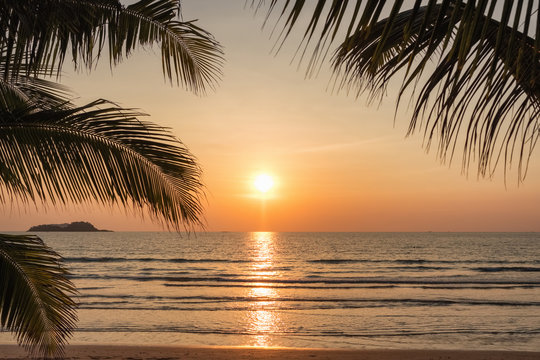 Sunset on a beautiful tropical beach in Thailand