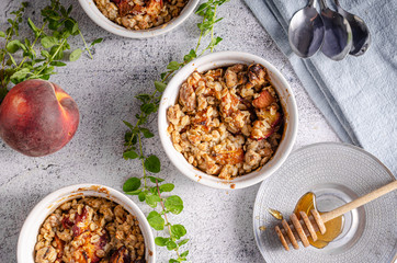 Baked oatmeal with fruit and maple syrup