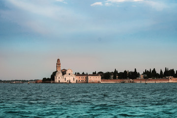 Fototapeta premium The waterway from the airport of Marco Polo to the island of Venice. Adriatic lagoon.