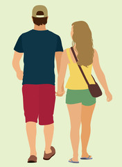 Young White Caucasian Couple Holding Hands as they Walk Away