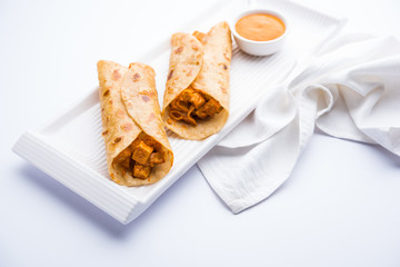 Peri peri paneer chapati frankie/wrap/roll, selective focus