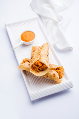 Peri peri paneer chapati frankie/wrap/roll, selective focus