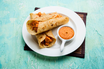 Peri peri paneer chapati frankie/wrap/roll, selective focus