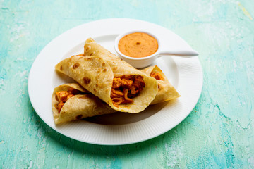 Peri peri paneer chapati frankie/wrap/roll, selective focus