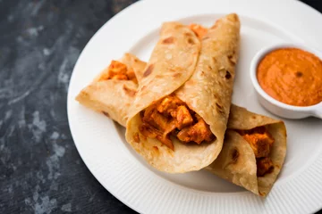 Poster Pantone 2022 very peri Peri peri paneer chapati frankie/wrap/roll, selective focus  © Arundhati