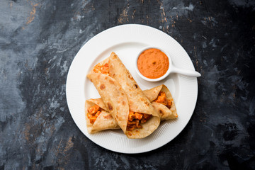 Peri peri paneer chapati frankie/wrap/roll, selective focus