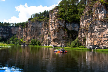 mountain river landscape flows on a summer day