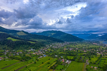 Fototapeta na wymiar Aerial landscape of mountain village in Carpathians