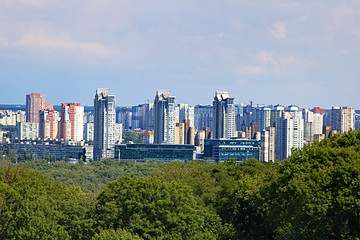 Obraz premium Landscape view of Left bank with new buildings in residential areas, Kyiv, Ukraine