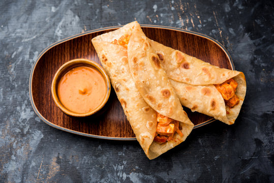 Peri peri paneer chapati frankie/wrap/roll, selective focus