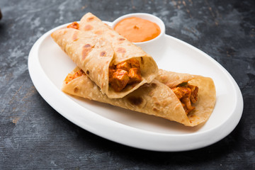 Peri peri paneer chapati frankie/wrap/roll, selective focus