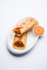 Peri peri paneer chapati frankie/wrap/roll, selective focus