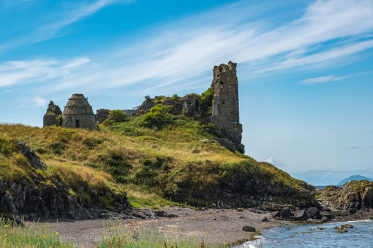 Dunure  castle Ruins and Rugged Coast Line in Scotland Outlander Filming Location With its Rugged Sea Defences.