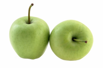 Green apples on white background, fruit healthy concept, side view