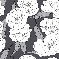 seamless pattern with poppy flowers in monochrome colors