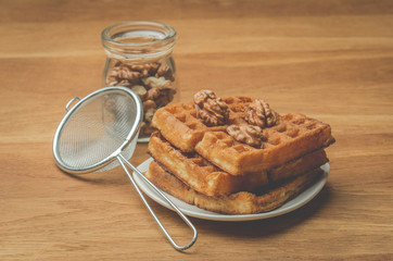 Wafers. Home made pastries, wafers and walnut. Selective focus