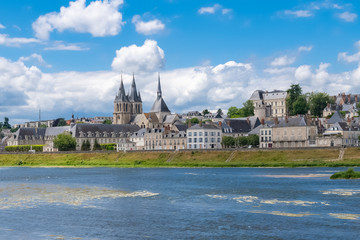 Obraz premium Blois in France, panorama of the city, with the Saint-Nicolas church and the river Loire