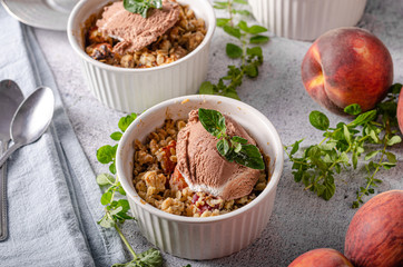 Baked oatmeal with fruit and maple syrup