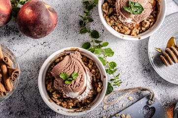 Baked oatmeal with fruit and maple syrup