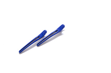 blue plastic hair clip on white isolate background