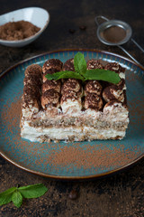 Homemade Italian dessert tiramisu cake