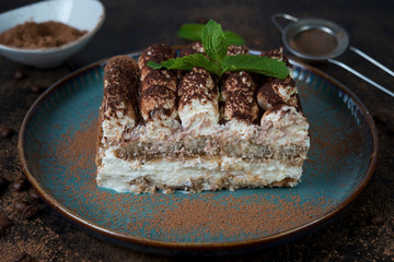 Homemade Italian dessert tiramisu cake
