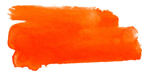 red orange watercolor blot background with paper texture on white background isolated
