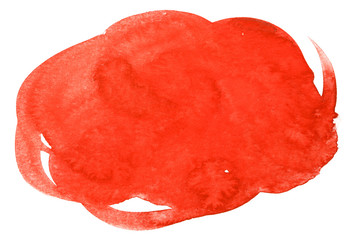 red watercolor blot background with paper texture on white background isolated. rounded brush shapes