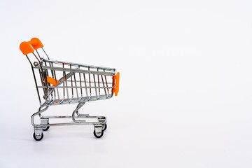 empty shopping cart on a white background, copy space