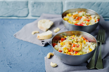 Cabbage cashew Bell pepper corn fried rice