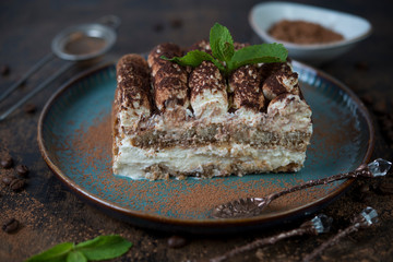 Homemade Italian dessert tiramisu cake